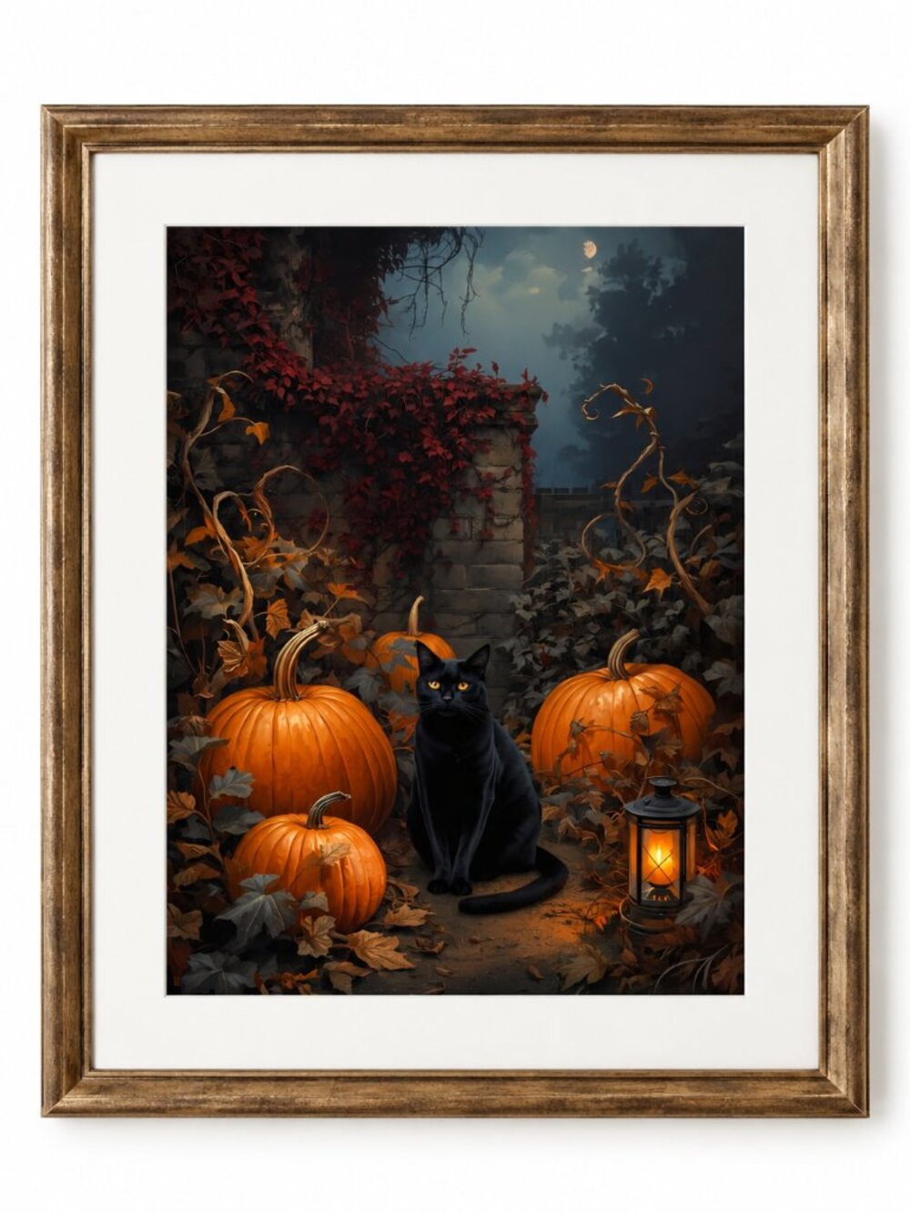 Black Cat Pumpkin Halloween Wall Art Print 8x10